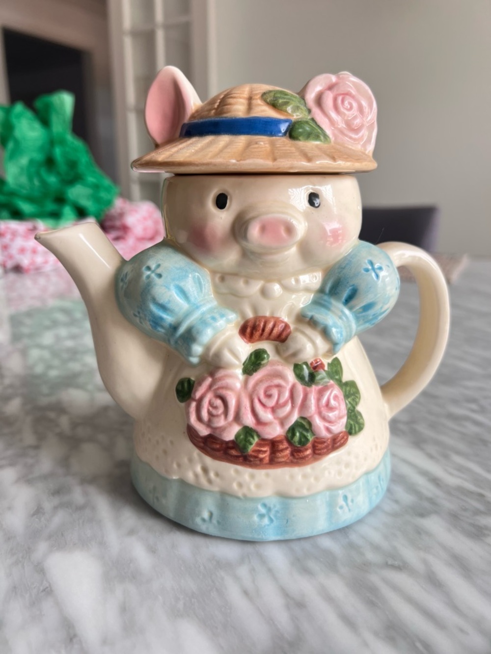Decorative Cottagecore Piggy Teapot 7”